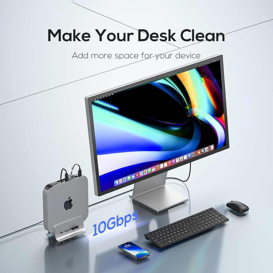 PULWTOP Mac Mini Hub,5-in-1 USB C Hub Adapter,Mac Mini-Ständer,Unterstützt M.2 NVMe SSD-Erweiterung,