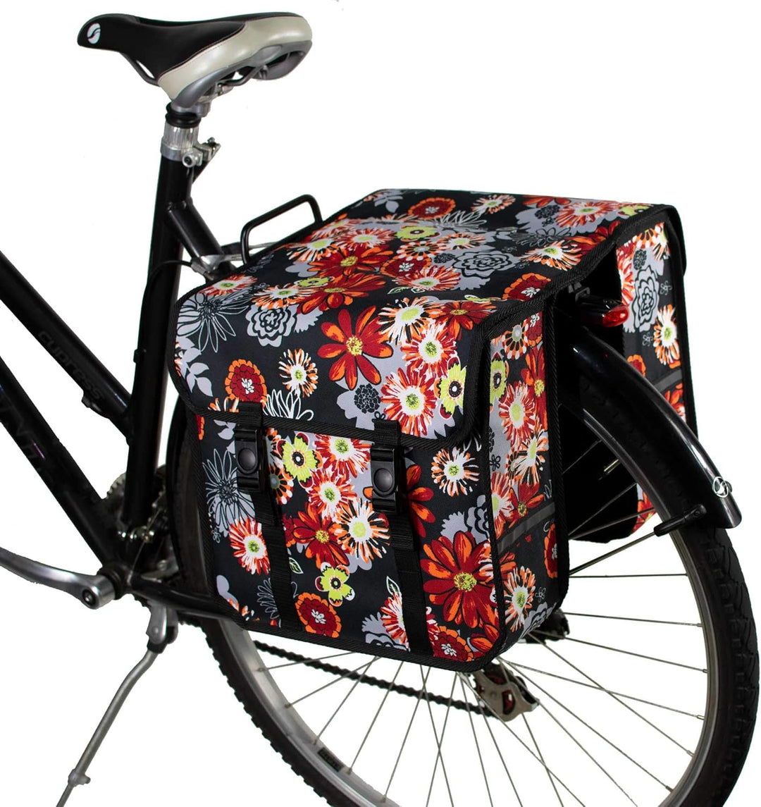 BikyBag Classic - Fahrrad Doppelpacktaschen für Fahrradheckträger (Rote Wiese)