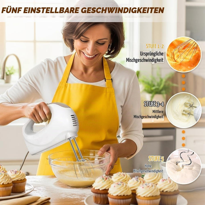 Leaflai Handrührer Elektrisch-Handrührgerät, 5 StuFen Handmixer | Enthalten 1 Schneebesen, 2 Rührbes