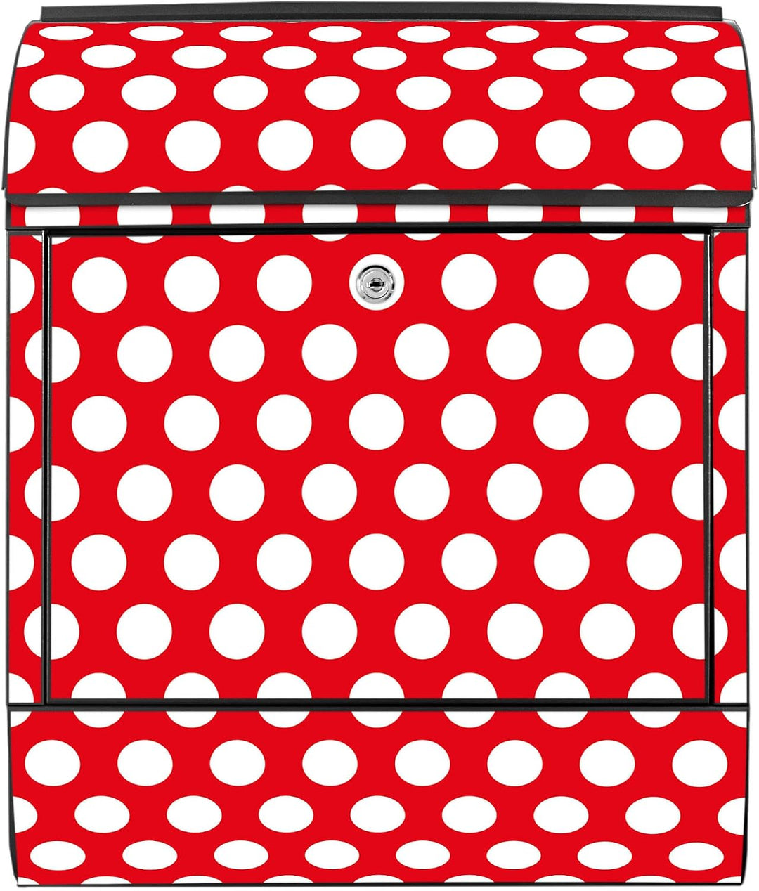 banjado® Design Briefkasten mit Motiv Punkte Rot 39x47x14cm &amp; 2 Schlüssel - Briefkasten Stahl schwar