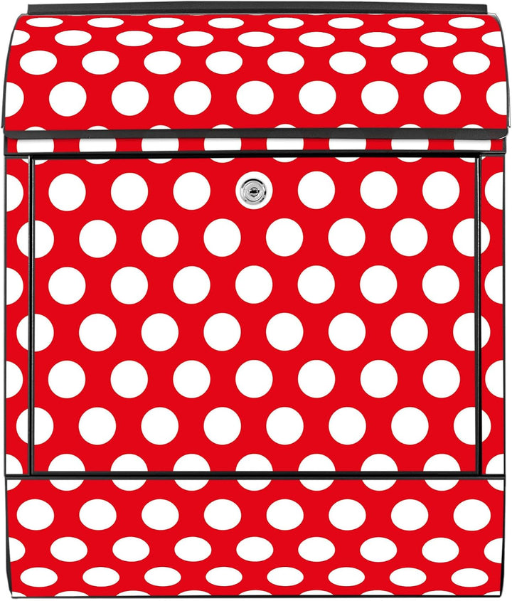 banjado® Design Briefkasten mit Motiv Punkte Rot 39x47x14cm &amp; 2 Schlüssel - Briefkasten Stahl schwar