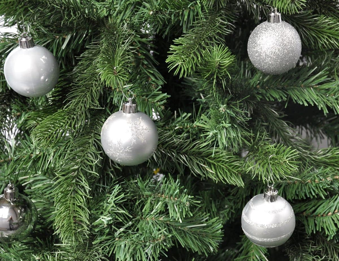 64x Kunststoff Christbaumkugeln 6cm Kugel Box Glanz Glitzer Matt Dekor Inge Glas, Farbe:Silber Silve