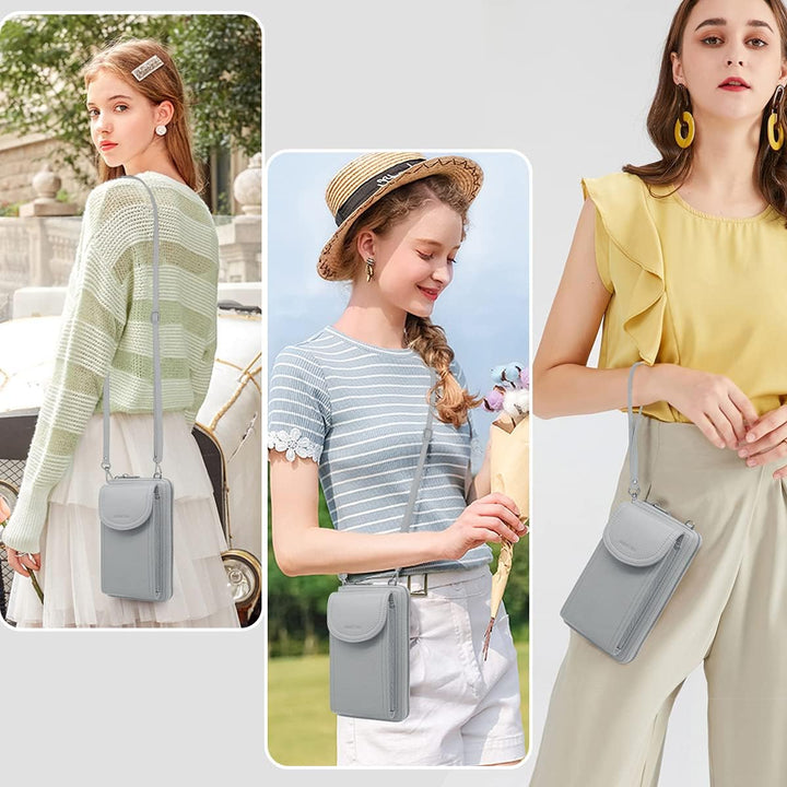 REETEE Handytasche zum Umhängen RFID Schutz Geldbeutel Damen Handy Umhängetasche Leder Viele Fächer