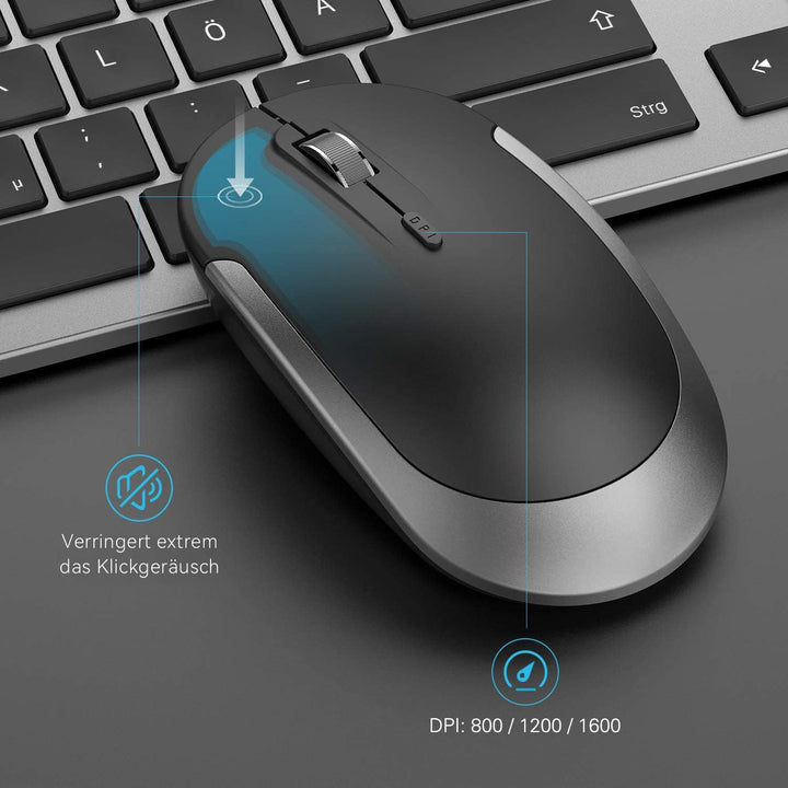Tastatur Maus Set Kabellos, seenda Ultra-Dünne Wiederaufladbare Funktastatur mit Maus, Ergonomische