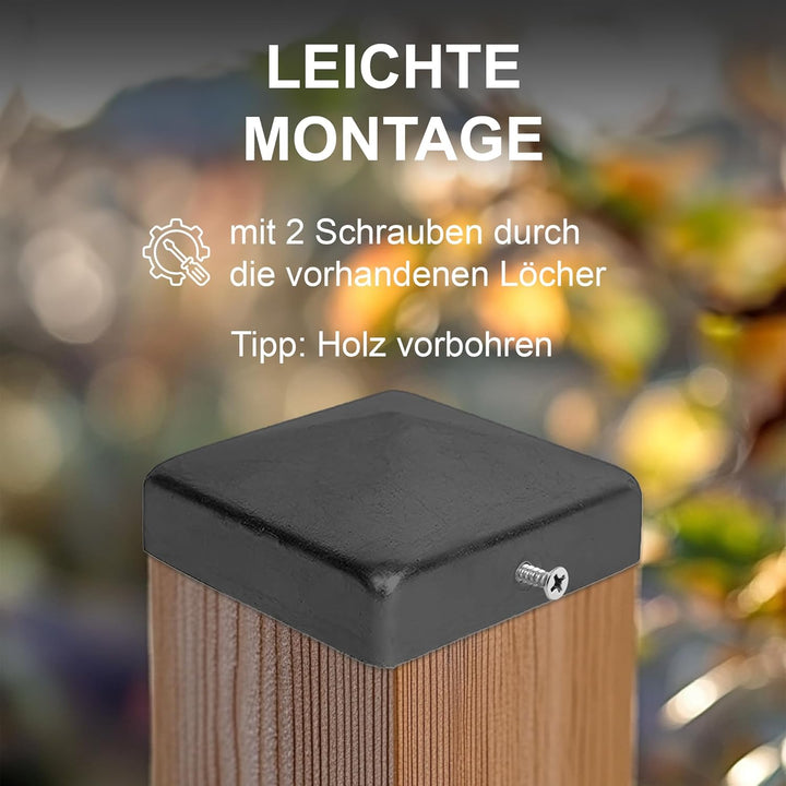 h2i Pfostenkappe | Stahl Schwarz pulverbeschichtet | 91 x 91 mm | 10 Stück | Abdeckkappe für Garten
