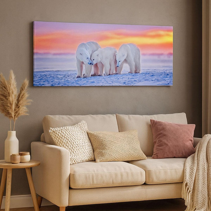 Wandbilder Dekoration Wohnzimmer Bären Winter Schnee Familie Panorama Bilder auf Leinwand 120x50cm L