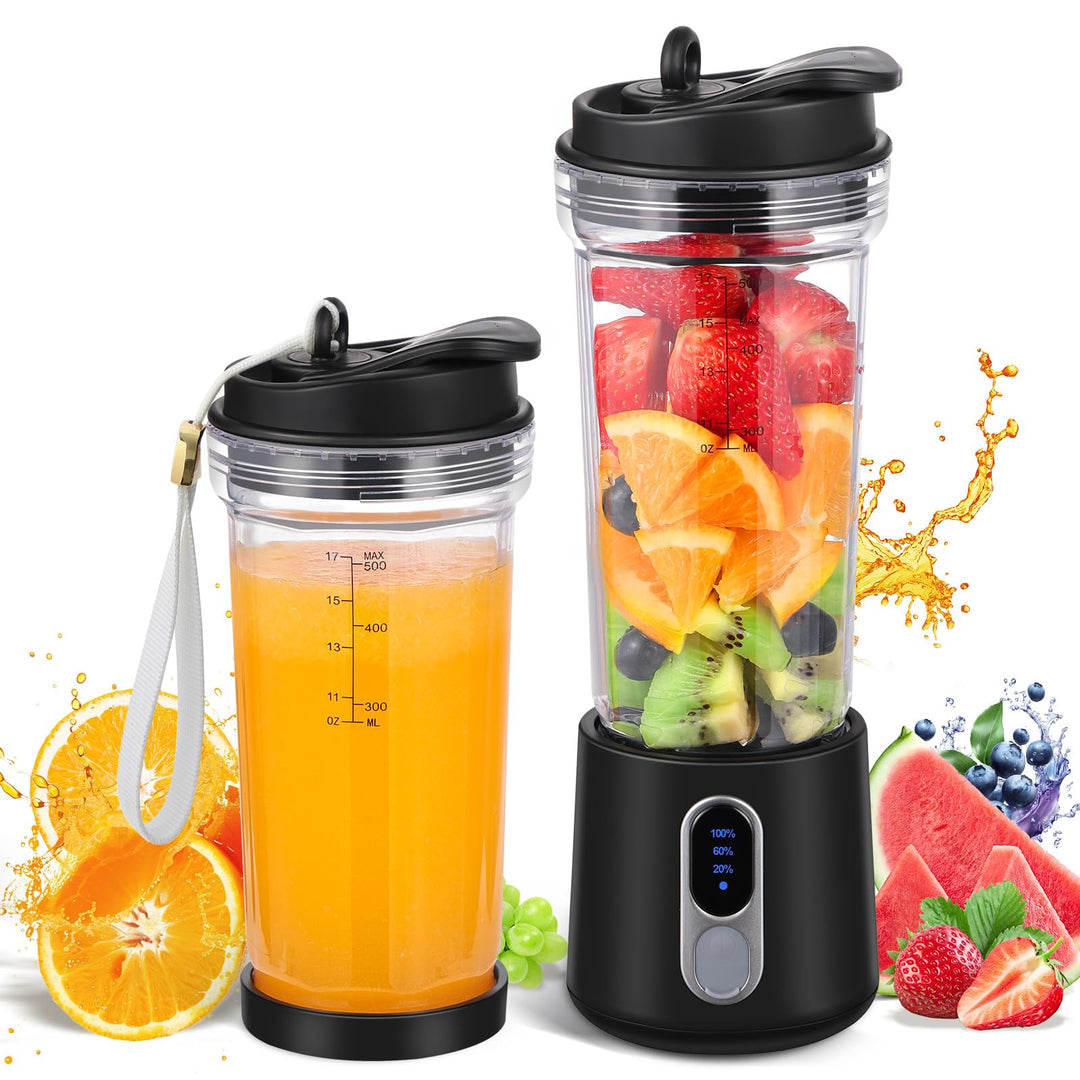 Tragbarer Mixer Smoothie Maker to go, 500ml Smoothie Mixer mit 4 Rostfreien Klingen Zerkleinert Eis
