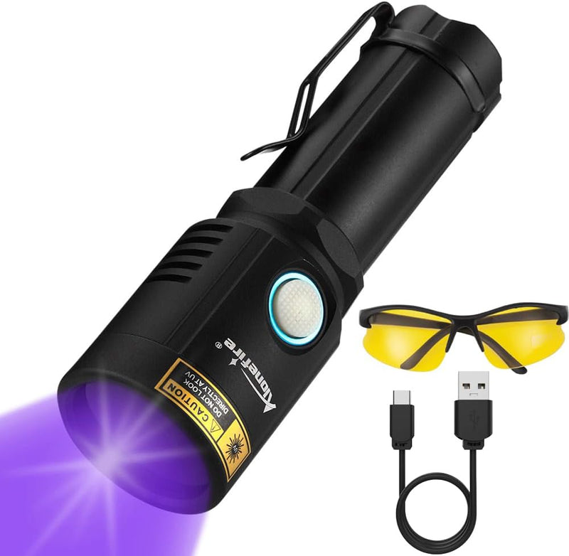 Alonefire X901UV 10W 365nm UV Taschenlampe Tragbar USB Aufladbar Schwarzlicht Taschenlampe Haustier