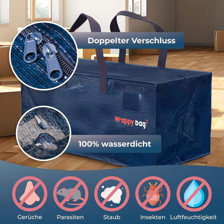 WRAPPYBAG 4er-Set Grosse Kunststoff-Aufbewahrungstaschen – Jumbo XXL Umzugstaschen – Wasserdicht, St