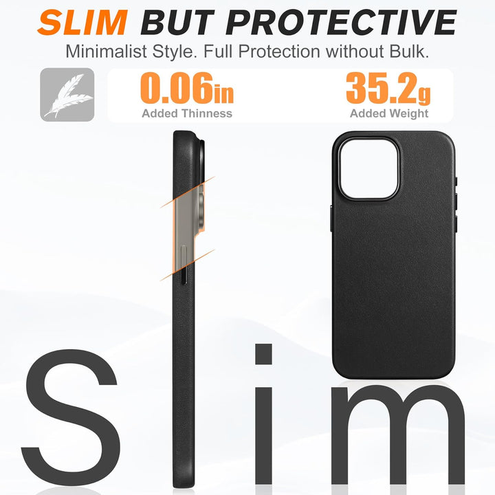 SHIELDON Hülle für iPhone 15 Pro Max Handyhülle Schutzhülle [Echtleder] [Kabellos Laden] [Elegant Au