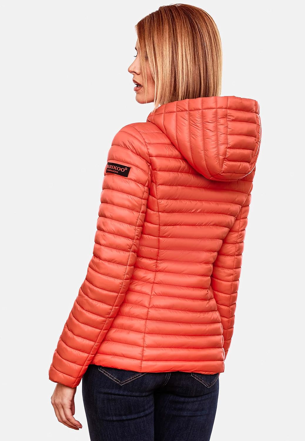 MARIKOO Damen leichte Übergangsjacke Steppjacke mit Kapuze Asraa XS-3XL, Coral