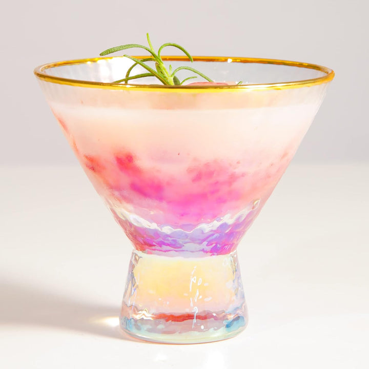 Lysenn Schillernde Martini-Gläser ohne Stiel, 2 Stück – Premium gehämmerte Cocktailgläser für Hochze