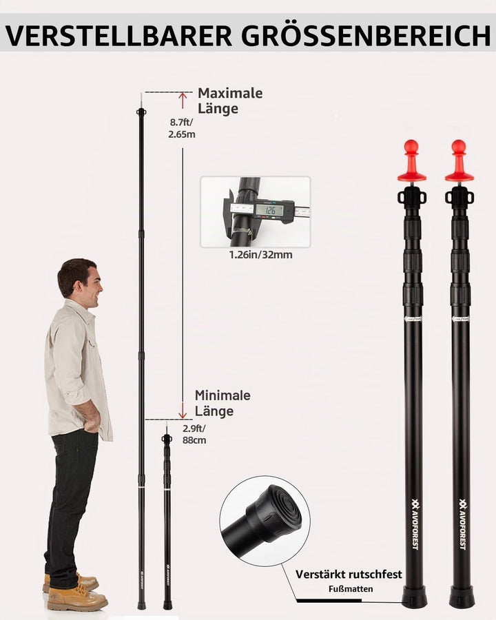 Zeltstange Teleskopstange für Zelte,Teleskopierbare Aluminium-Zeltstange,Höhe 88–265 cm,Sonnensegel