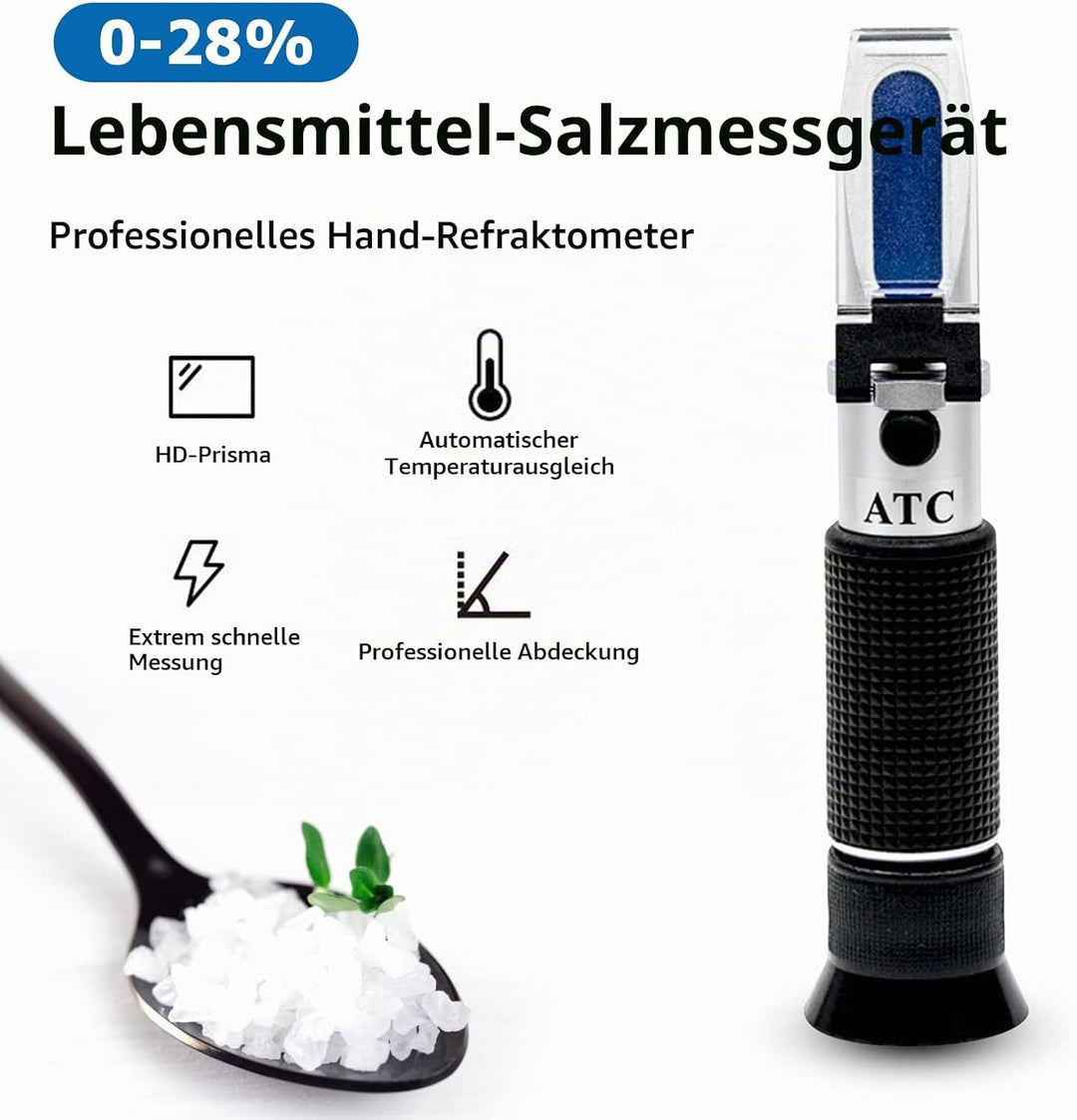 Salzgehalt Refraktometer 0-28% mit ATC Automatische Temperaturkompensation, Salzgehalt Messgerät für