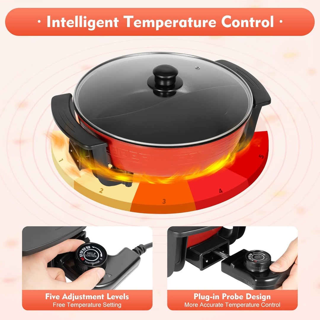 6L Elektrische Hot Pot, Twin Kochtopf, 1360W 220V Hotpot, MultifunktionalePfanne, mit Deckel &amp; 5 Tem