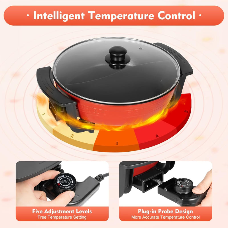 6L Elektrische Hot Pot,Wokpfanne Yin Yang Hot Pot 2 Seiten Suppentopf Küche Kasserolle Antihaft Koch