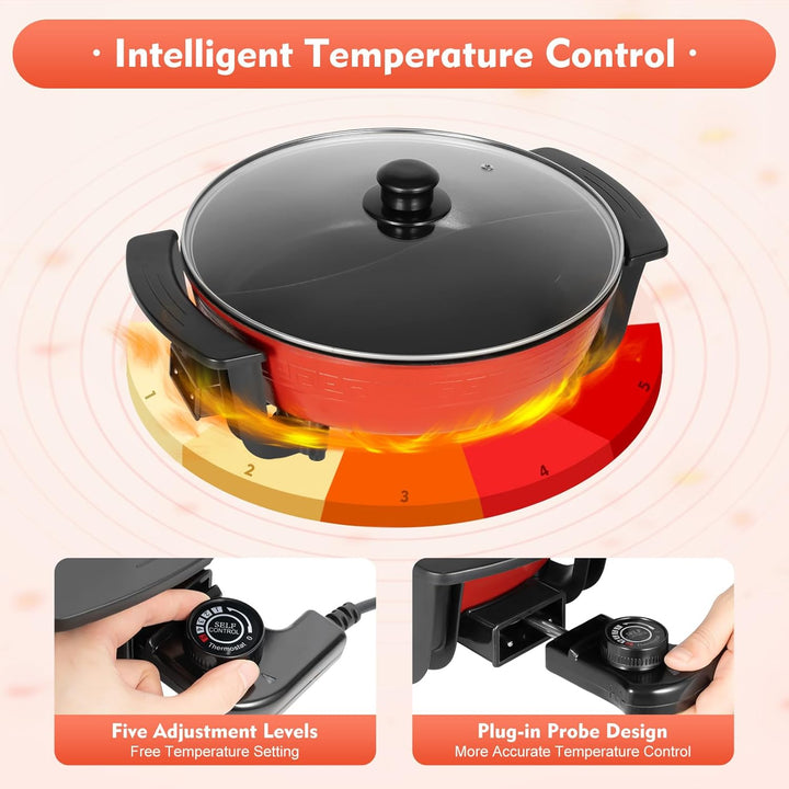 Hot Pot, Hotpot 1300W 220V, Hot Pot Elektrisch 2 Seiten Suppentopf Küche Antihaft Kochtopf Chinesisc