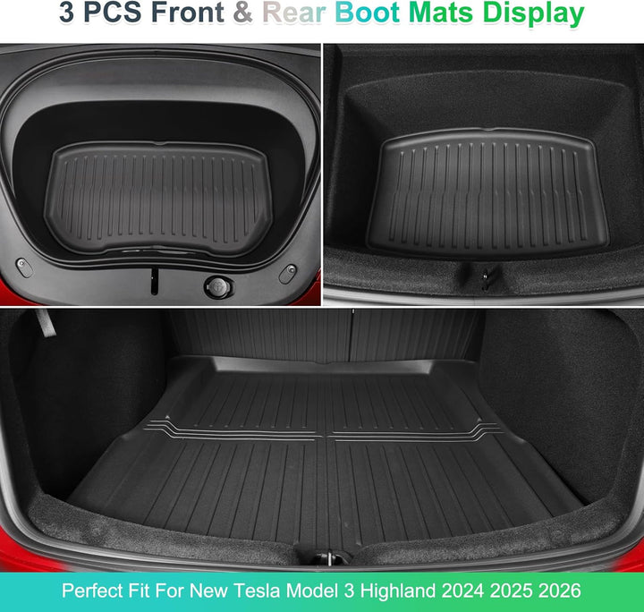 [3-Teilig] GAFAT Tesla Model 3 2026-2024 (Standard & Premium) Kofferraummatten-Set, Model 3 Highland