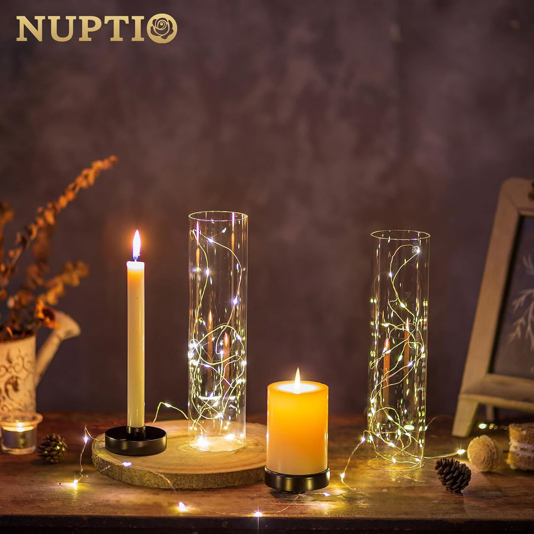NUPTIO Glaszylinder Kerzen Kerzenhalter Schwarz: 30cm Satz von 2 Klarglas Metall Kerzenständer Stabk