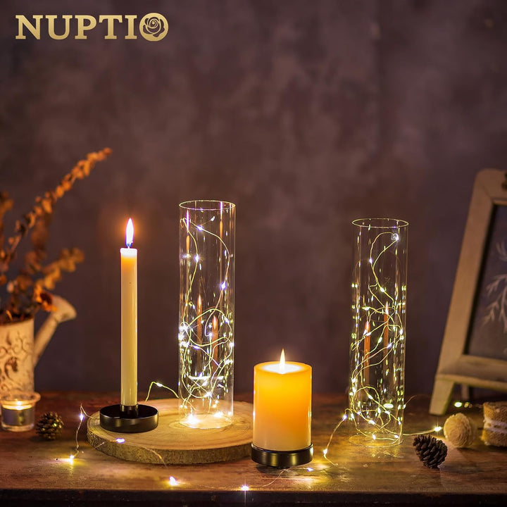 NUPTIO Glaszylinder Kerzen Kerzenhalter Schwarz: 30cm Satz von 2 Klarglas Metall Kerzenständer Stabk