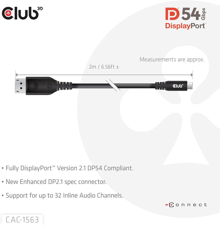 Club3D CAC-1563 USB-C® auf DisplayPort™ 2.1 DP54 Bidirektionales Kabel 8K120Hz 2m