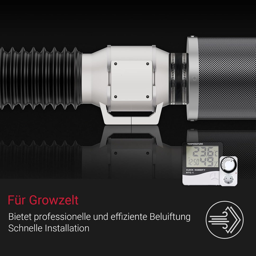 Growzelt Komplettset mit Growzelt 90x90x180 cm und Regelbar Rohrventilator 100mm Set Belüftungssyste