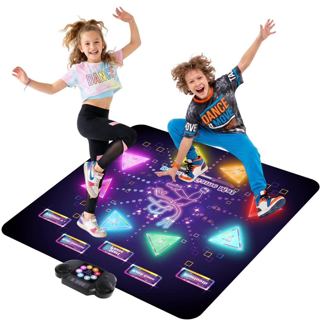 YESHIN Tanzmatte Kinder mit 8 farbigen Lichtern, Wiederaufladbare Musikmatte mit Bluetooth, 6 Spielm