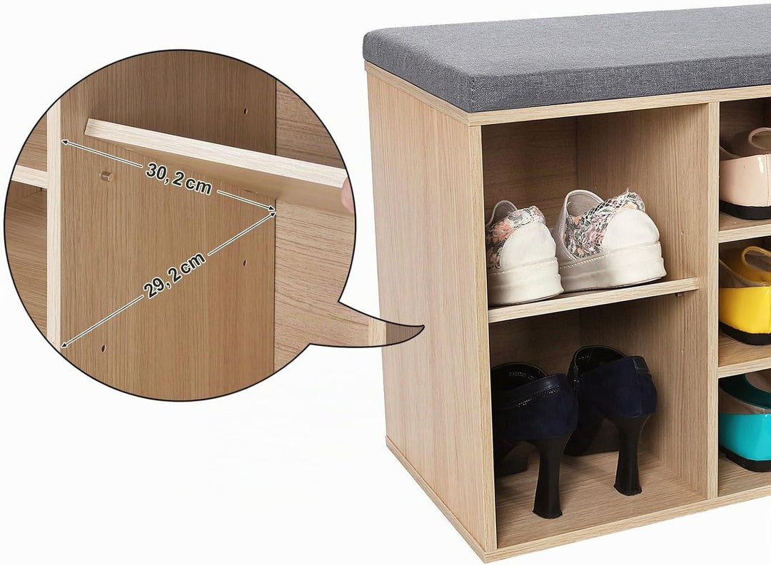 VASAGLE Schuhbank, Schuhregal mit Sitzfläche, Sitzbank mit Stauraum, gut gepolstert, Flurbank mit 10