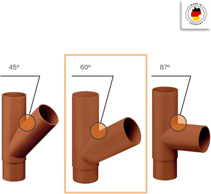 INEFA Abzweiger Fallrohr 60 Grad, PVC DN 100/75 Braun Zubehör Fallrohr Kunststoff, einfache Steckmon