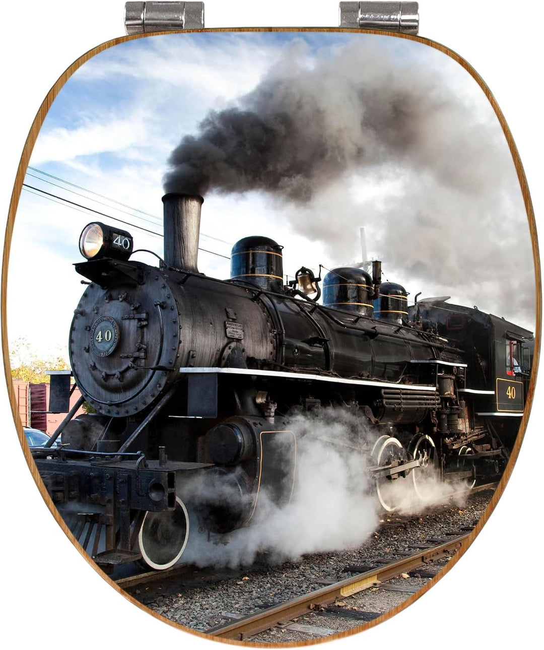 banjado® Design WC Sitz Bambus Absenkautomatik mit Motiv Dampflok/Toilettendeckel mit Absenkautomati