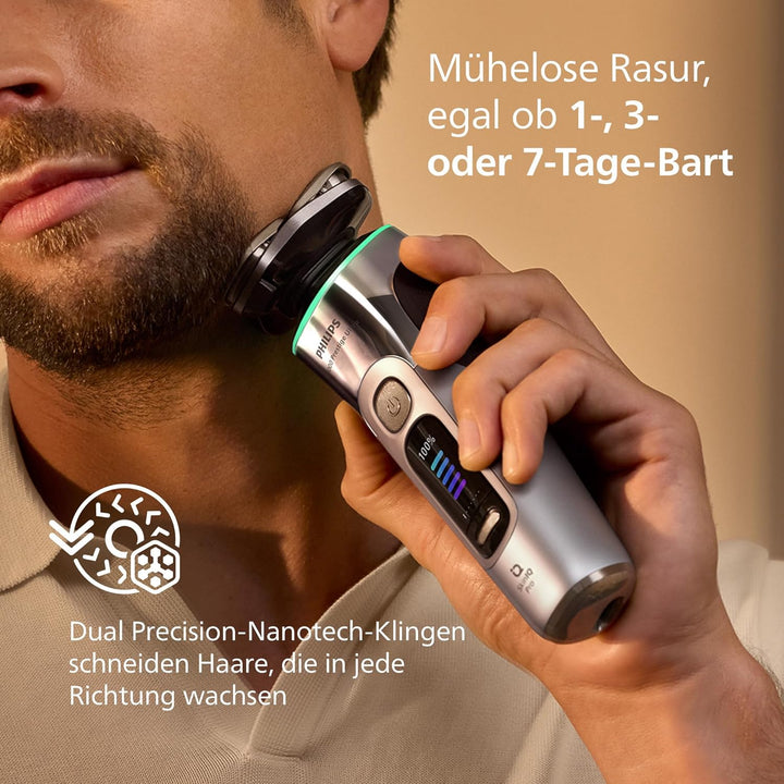 Philips Rasierer i9000 Prestige Ultra, Nass- und Trockenrasiererr, chrom, Druck- und Bewegungssensor