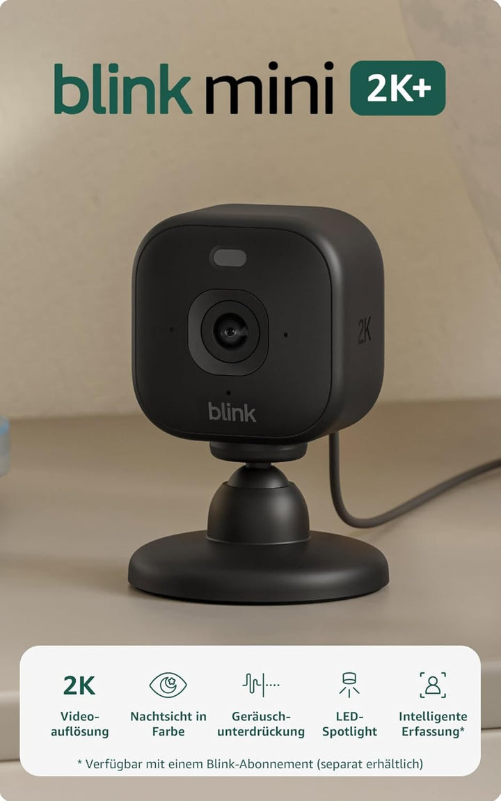 Blink Mini 2K+ (neueste Generation) | Sicherheitskamera mit Netzstecker für zuhause | 2K-Videoauflös