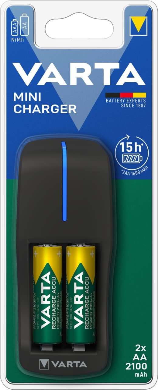 VARTA Akku Ladegerät, inkl. 2X AA 2100mAh, Batterieladegerät für wiederaufladbare Batterien, lädt 2