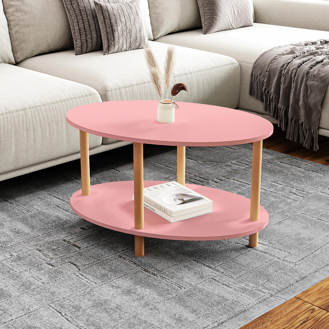 [en.casa] Couchtisch Højreby Sofatisch mit 1 Ablage oval Wohnzimmer 70 x 44 x 43 cm Beine aus Buchen