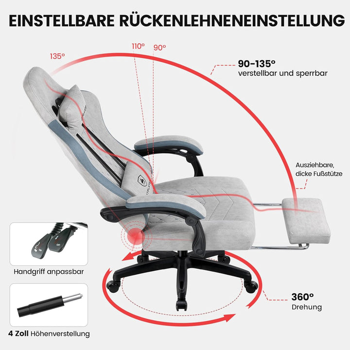 GTPLAYER Gaming Stuhl Stoff, Gaming Sessel mit Taschenfederkissen, ergonomischer Drehstuhl, Gamer St