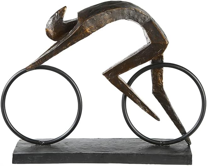 Casablanca - Deko Skulptur Racer Farhrad Fahrer aus Poly - bronzefarben Schwarze Metallbasis - Breit