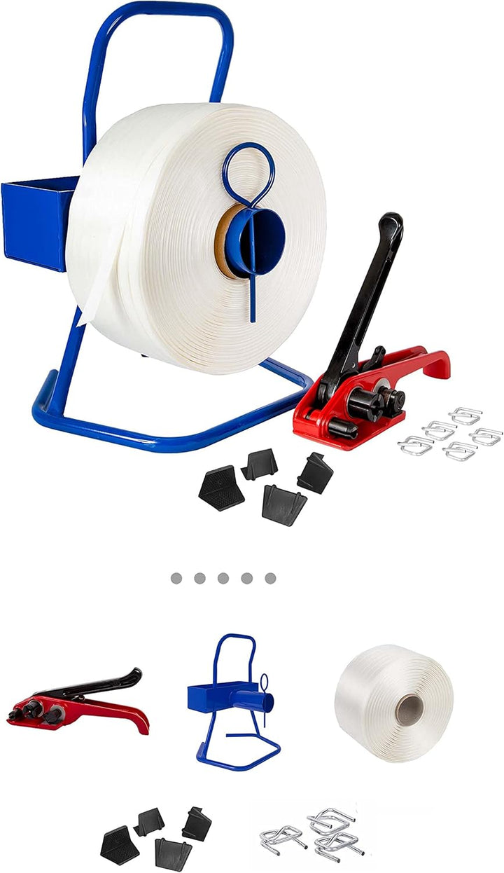 Umreifungsset 13mm Complet mit Abroller - Spanner - 1000 Klemmen und 1100mtr Polyesterband und 100 K