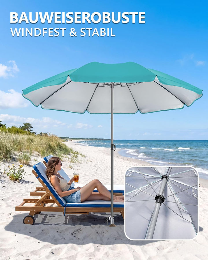 4smile Sonnenschirm Strand Ø 180 cm, Türkis | UPF 50+ Strandschirm, sicherer Sonnenschutz Strand, St