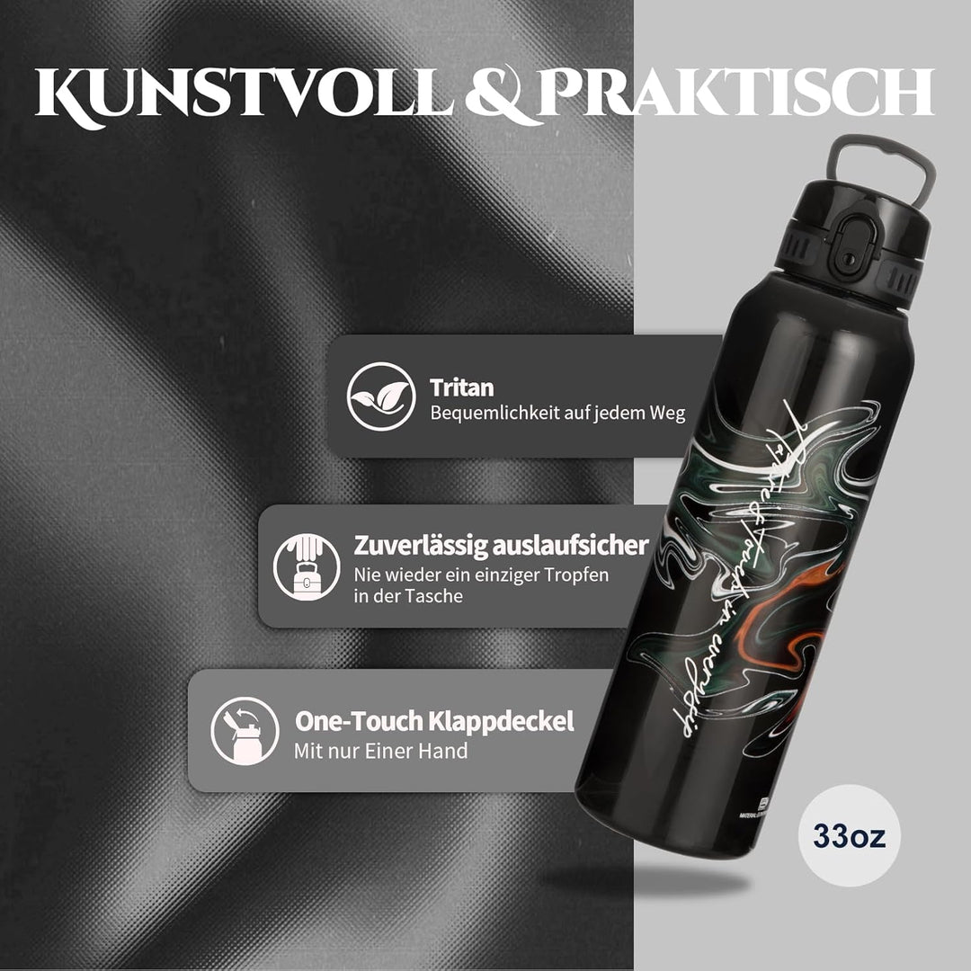 UZSPACE Trinkflasche Sport 1L, Tritan Bpa-Frei Trinkflasche Auslaufsicher mit Einhandbedienung, Kohl