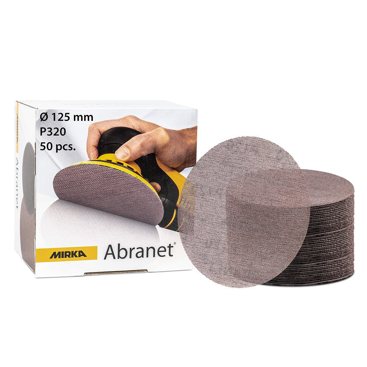 50x MIRKA Haftschleifscheibe ABRANET Grip 125mm K.320 f.HO/Metall/Lack/Ku. Korn P320, Korn P320