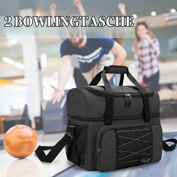 DSLEAF Bowlingtasche für 2 Bälle mit Holzballhalter und gepolsterter Trennwand, EIN Paar Bowlingschu