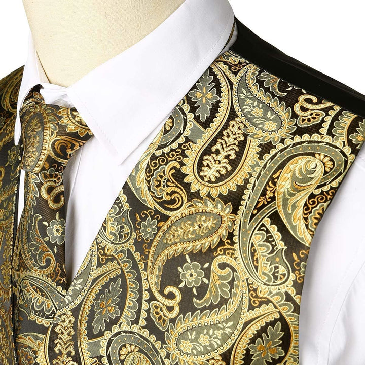 PARKLEES Klassische Herren-Weste, 3-teilig, Paisleymuster, Krawatte, Einstecktuch, Set, Hochzeit, Ab