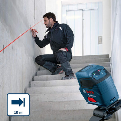 Bosch Professional Linienlaser GLL 2-10 (roter Laser, Arbeitsbereich: bis 10 m, 3x AA-Batterie, Tasc