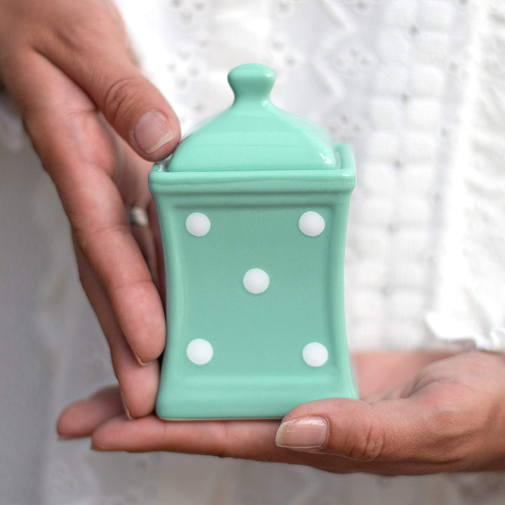 City to Cottage® - Keramik Behälter Küche 150 ml | Türkis und Weiss | Polka Dots | Handgemacht | Beh