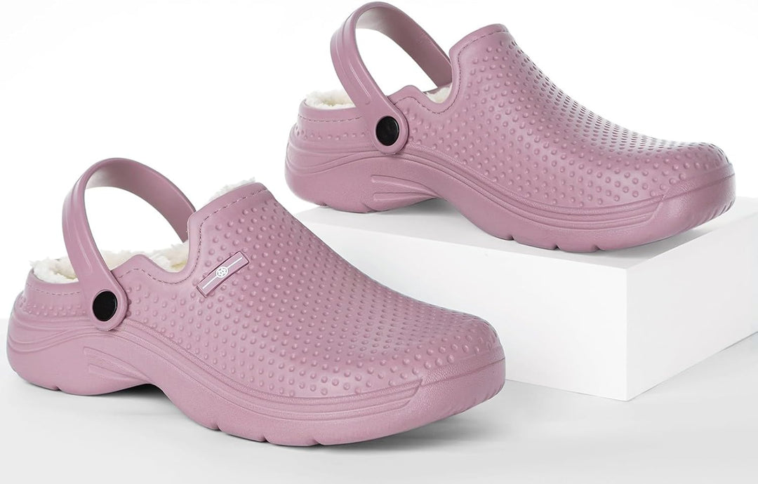 Damen Herren Lined Clogs Winter Hausschuhe Gefüttert Pantoletten Gartenschuhe Wärme Pantoffeln Wasse