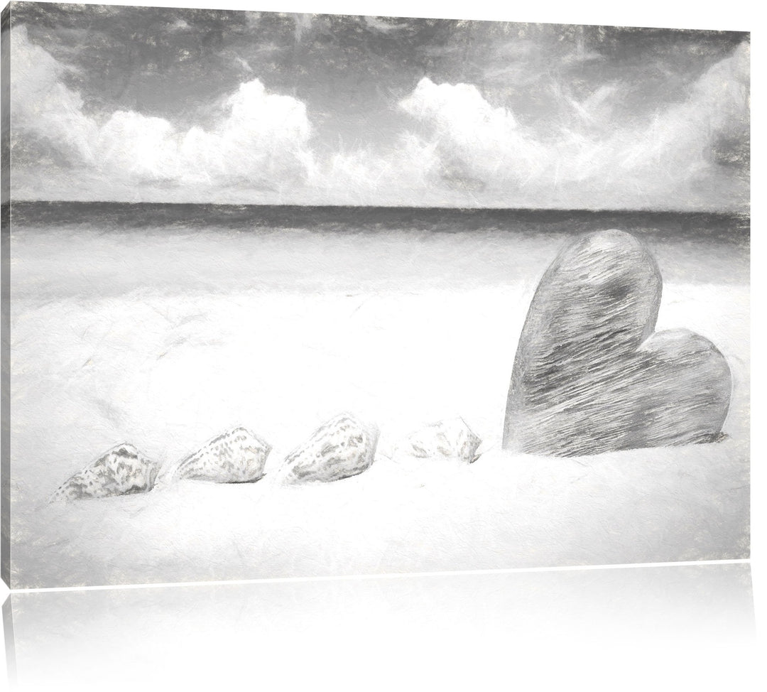Pixxprint Sandstrand mit Muscheln als Leinwandbild/Grösse: 100x70 cm/Wandbild/Kunstdruck/fertig besp