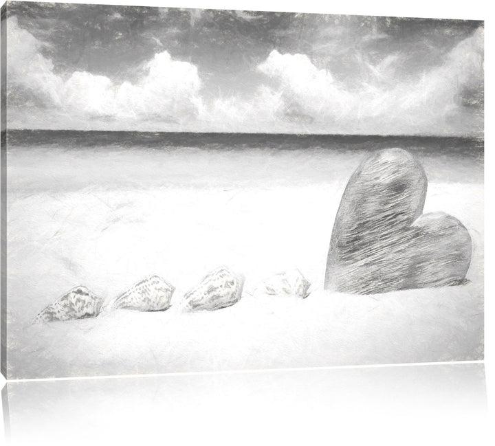 Pixxprint Sandstrand mit Muscheln als Leinwandbild/Grösse: 100x70 cm/Wandbild/Kunstdruck/fertig besp