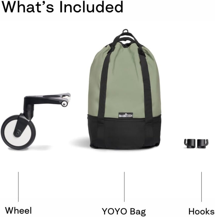 Babyzen YOYO Bag, Olive - Robuster zusätzlicher Stauraum am YOYO2 Kinderwagen - Inklusive Rad und Ha