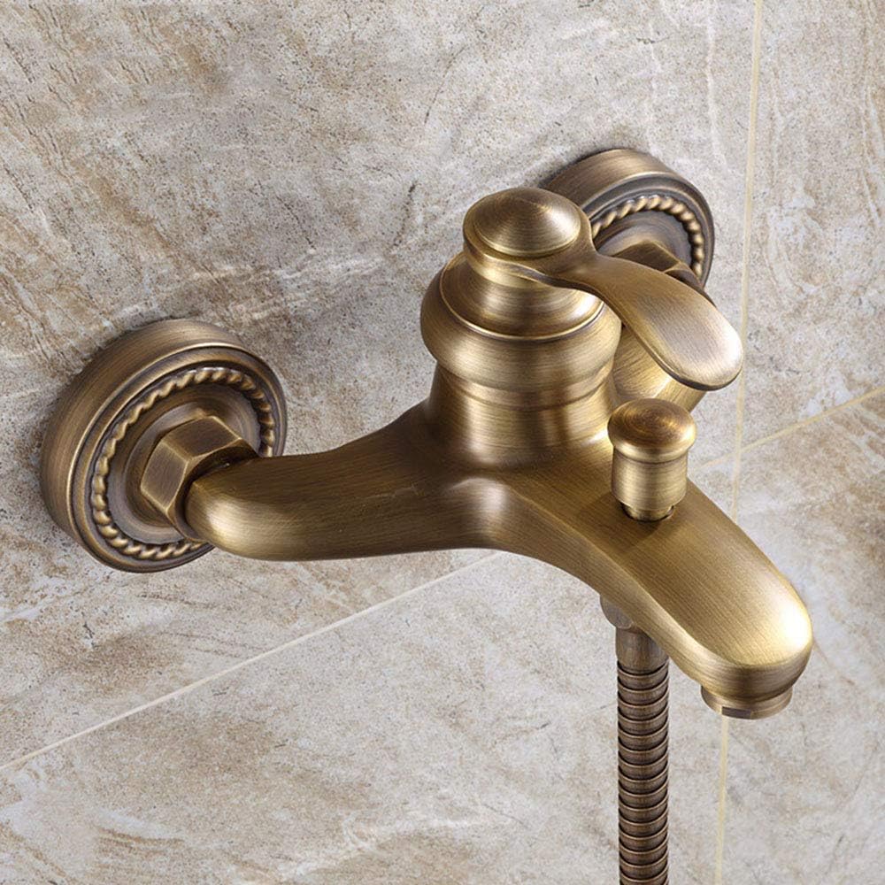 HomeLava Duscharmatur Wandmontage Einhand mit Handbrause in Antik Messing Mit Duschstange, Mit Dusch