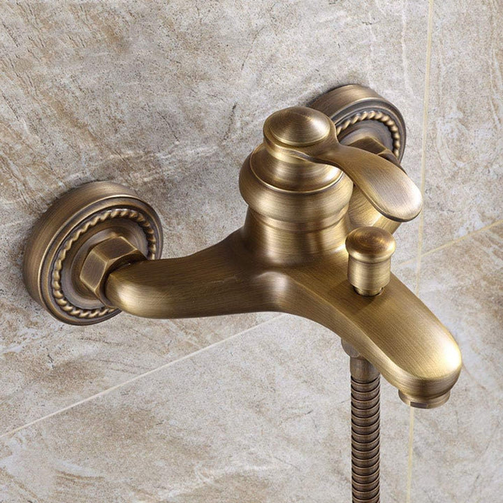 HomeLava Duscharmatur Wandmontage Einhand mit Handbrause in Antik Messing Mit Duschstange, Mit Dusch